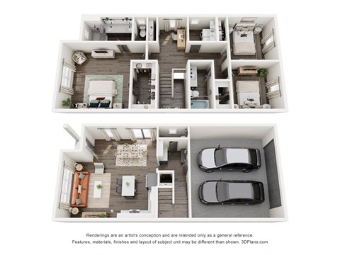 Floor plan for 3 beds, 3 baths, 1618 sqft